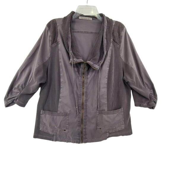 Wearables Jackets & Blazers - Wearables Women's Mixed Media Full Zip Up Casual Jacket Gray Size 2X